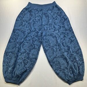 Free People Women's Balloon Harem Pants Tapered Leg Pull On Paisley Blue Size M